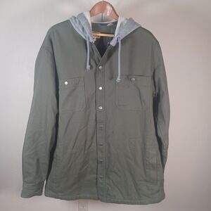 Duluth Firehose Flex Flannel Hooded Heavyweight Snap Button Jacket XLT Green